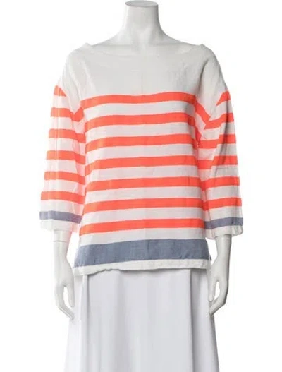 Pre-owned Lemlem Striped Bateau Neckline Top In White