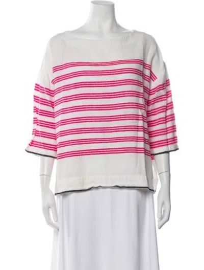 Pre-owned Lemlem Striped Bateau Neckline Top In White