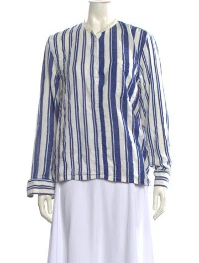 Pre-owned Lemlem Striped Crew Neck Blouse In Blue