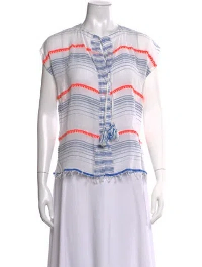 Pre-owned Lemlem Striped Crew Neck Blouse In White