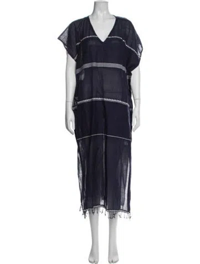 Pre-owned Lemlem Striped Embroidered Accent Robe W/ Tags In Blue/white