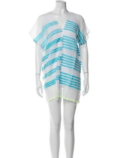 Pre-owned Lemlem Striped Fringe Trim Accent Cover-up W/ Tags In White