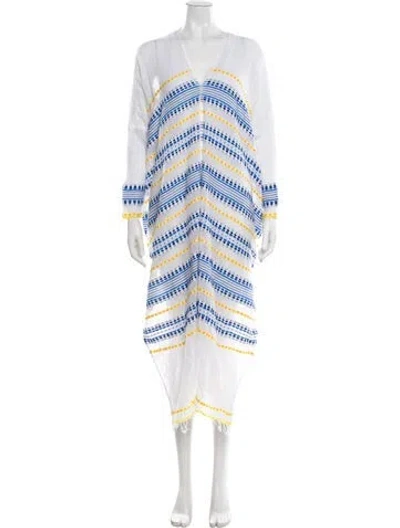 Pre-owned Lemlem Striped Fringe Trim Accent Cover-up In White