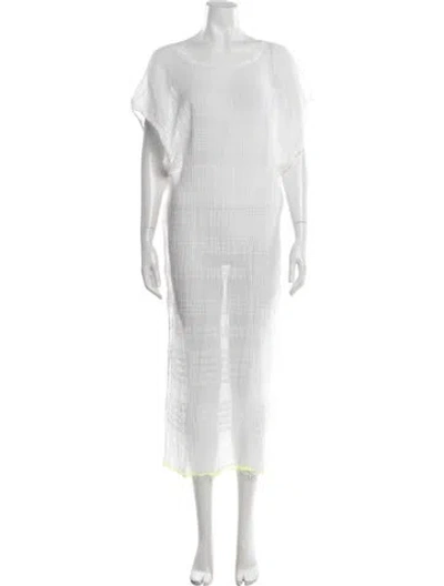 Pre-owned Lemlem Striped Fringe Trim Accent Cover-up In White
