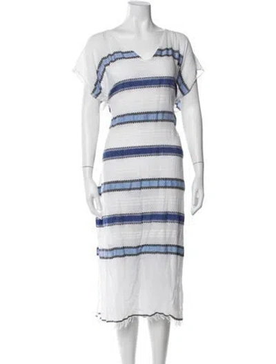Pre-owned Lemlem Striped Fringe Trim Accent Cover-up In White