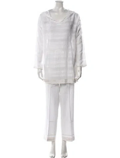 Pre-owned Lemlem Striped Glitter Accents Pant Set In Metallic/white