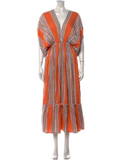 Pre-owned Lemlem Striped Long Dress In Orange/white