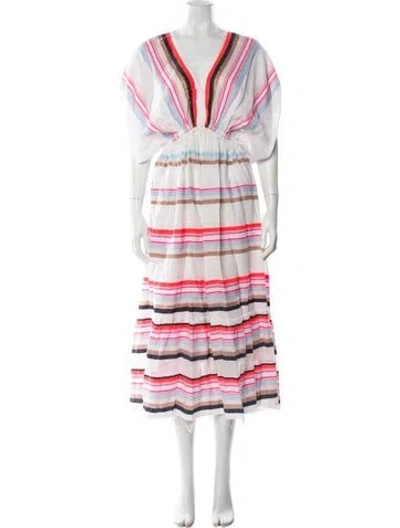 Pre-owned Lemlem Striped Long Dress W/ Tags In White
