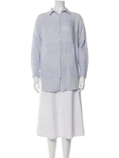Pre-owned Lemlem Striped Long Sleeve Button-up Top In Blue