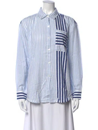 Pre-owned Lemlem Striped Long Sleeve Button-up Top In Blue