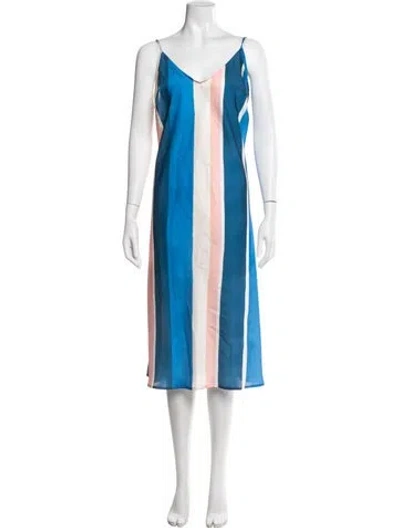 Pre-owned Lemlem Striped Midi Length Dress In Blue
