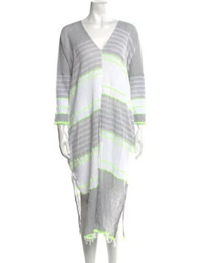Pre-owned Lemlem Striped Midi Length Dress In Gray