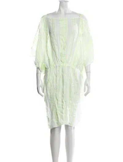 Pre-owned Lemlem Striped Midi Length Dress In Green/white