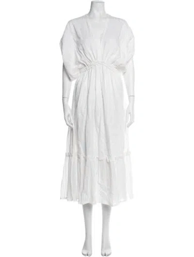 Pre-owned Lemlem Striped Midi Length Dress In Metallic/white