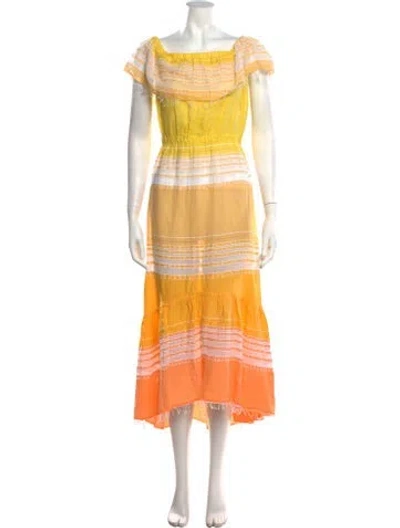 Pre-owned Lemlem Striped Midi Length Dress In Orange