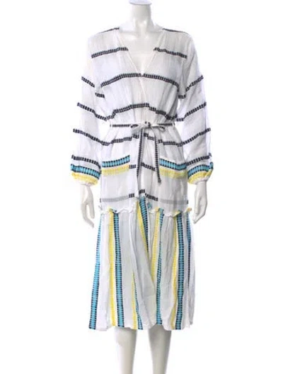 Pre-owned Lemlem Striped Midi Length Dress In White