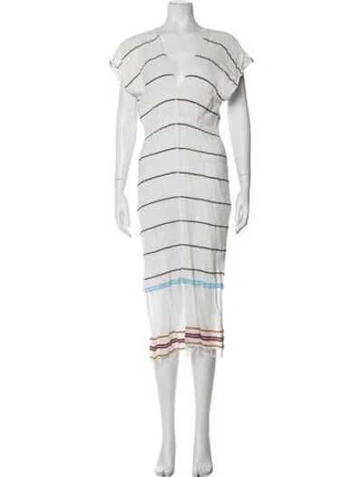 Pre-owned Lemlem Striped Midi Length Dress In White