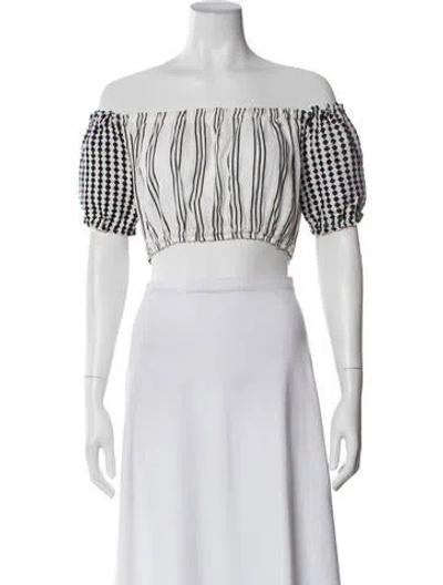 Pre-owned Lemlem Striped Off-the-shoulder Crop Top In White