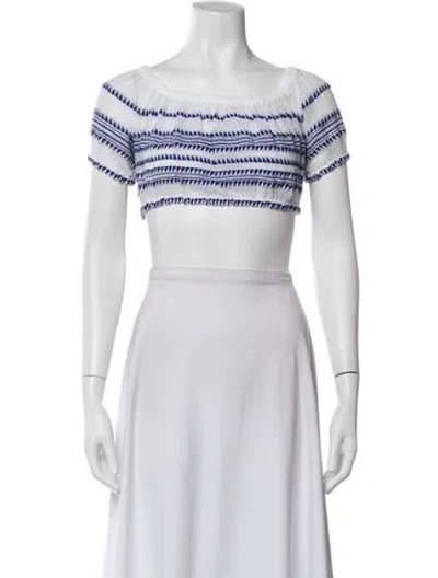 Pre-owned Lemlem Striped Off-the-shoulder Crop Top In White