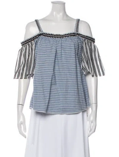 Pre-owned Lemlem Striped Off-the-shoulder Top In Blue