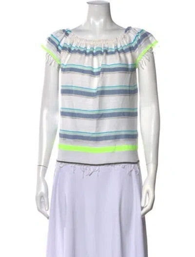 Pre-owned Lemlem Striped Off-the-shoulder Top In Blue