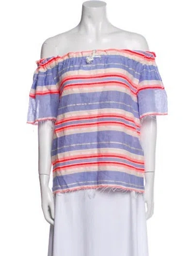 Pre-owned Lemlem Striped Off-the-shoulder Top W/ Tags In Blue