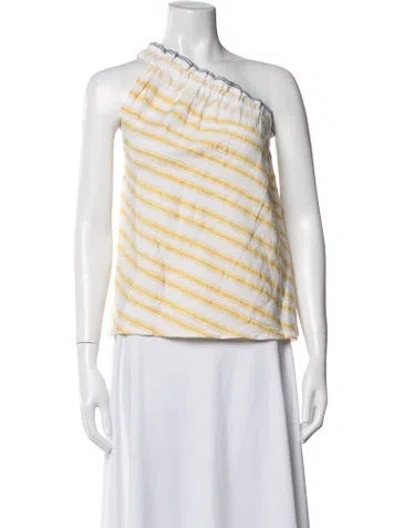 Pre-owned Lemlem Striped One-shoulder Top In White