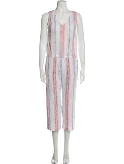 Pre-owned Lemlem Striped Plunge Neckline Jumpsuit In White