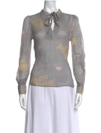 Pre-owned Lemlem Striped Tie Neck Blouse In Grey