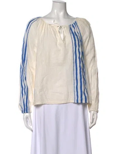 Pre-owned Lemlem Striped Tie Neck Top In Neutrals