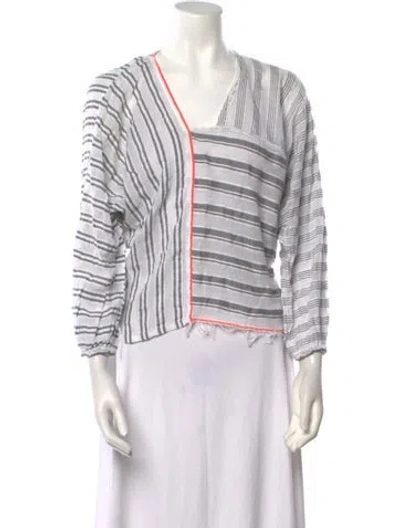 Pre-owned Lemlem Striped V-neck Blouse In White