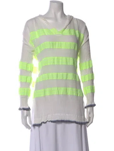 Pre-owned Lemlem Striped V-neck Hoodie In Green