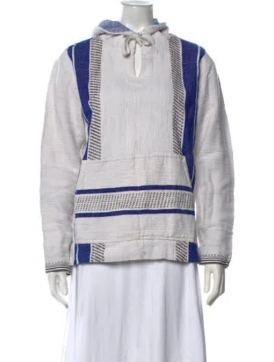 Pre-owned Lemlem Striped V-neck Hoodie In White