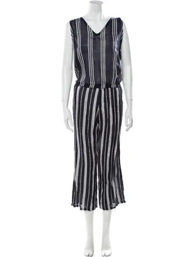 Pre-owned Lemlem Striped V-neck Jumpsuit In Blue