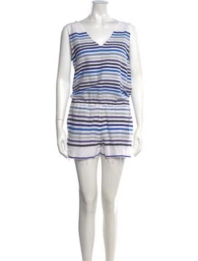 Pre-owned Lemlem Striped V-neck Romper In Neutrals