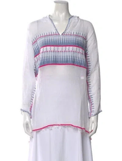 Pre-owned Lemlem Striped V-neck Sweater In White