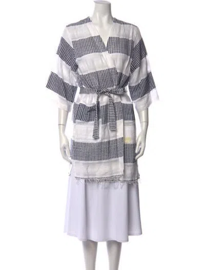 Pre-owned Lemlem Striped V-neck Sweater In White