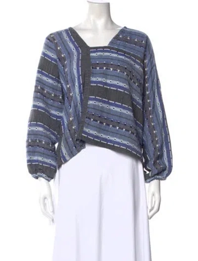 Pre-owned Lemlem Striped V-neck Top In Blue