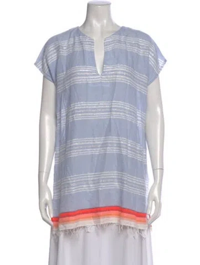 Pre-owned Lemlem Striped V-neck Top In Blue