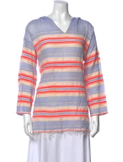 Pre-owned Lemlem Striped V-neck Top In Blue