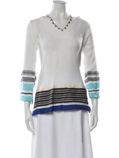 Pre-owned Lemlem Striped V-neck Top In Blue