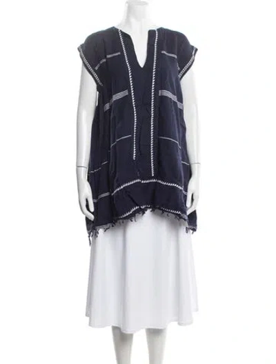 Pre-owned Lemlem Striped V-neck Top In Blue