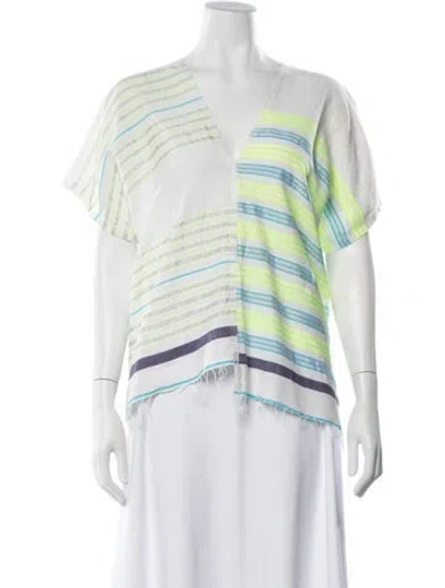 Pre-owned Lemlem Striped V-neck Top In Blue/white