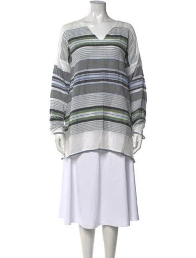 Pre-owned Lemlem Striped V-neck Top In Grey