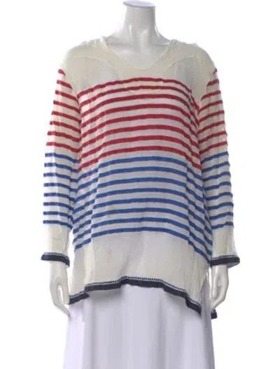 Pre-owned Lemlem Striped V-neck Top In Neutral