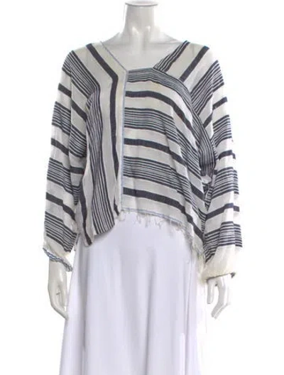 Pre-owned Lemlem Striped V-neck Top In White