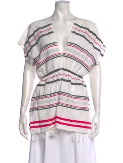 Pre-owned Lemlem Striped V-neck Top In White