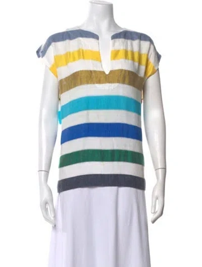 Pre-owned Lemlem Striped V-neck Top In White