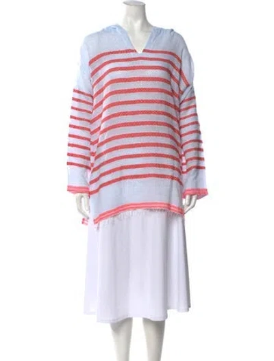 Pre-owned Lemlem Striped V-neck Top In White