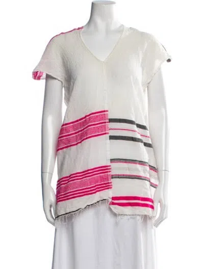 Pre-owned Lemlem Striped V-neck Top In White